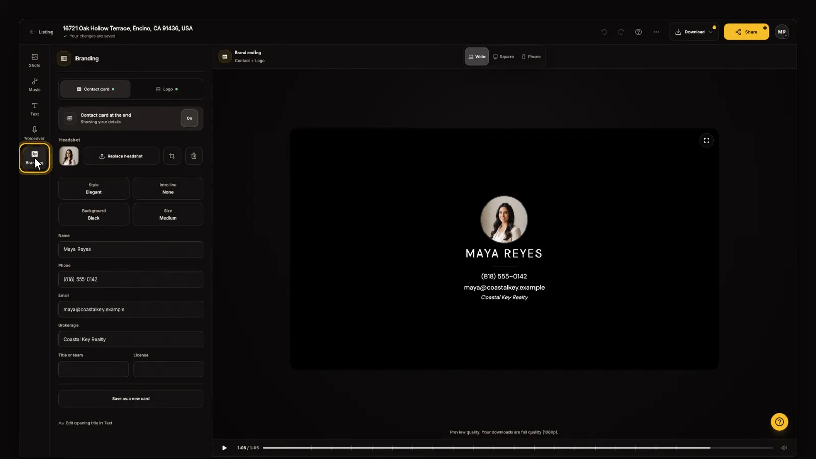 Open Branding, from the Branding and end cards tutorial