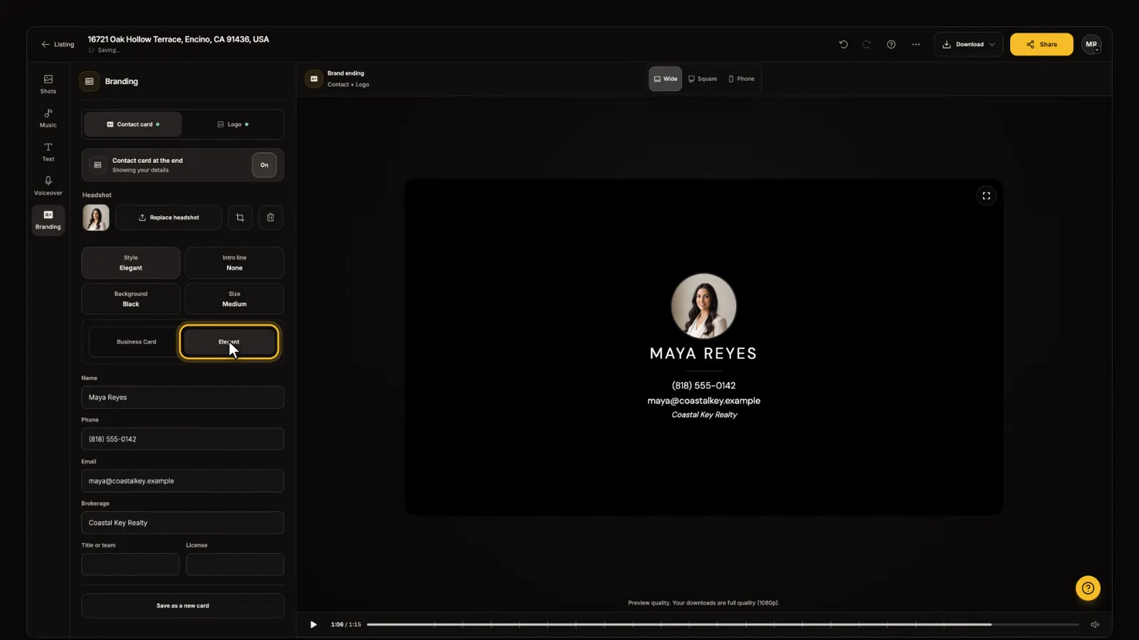 Choose its look, from the Branding and end cards tutorial