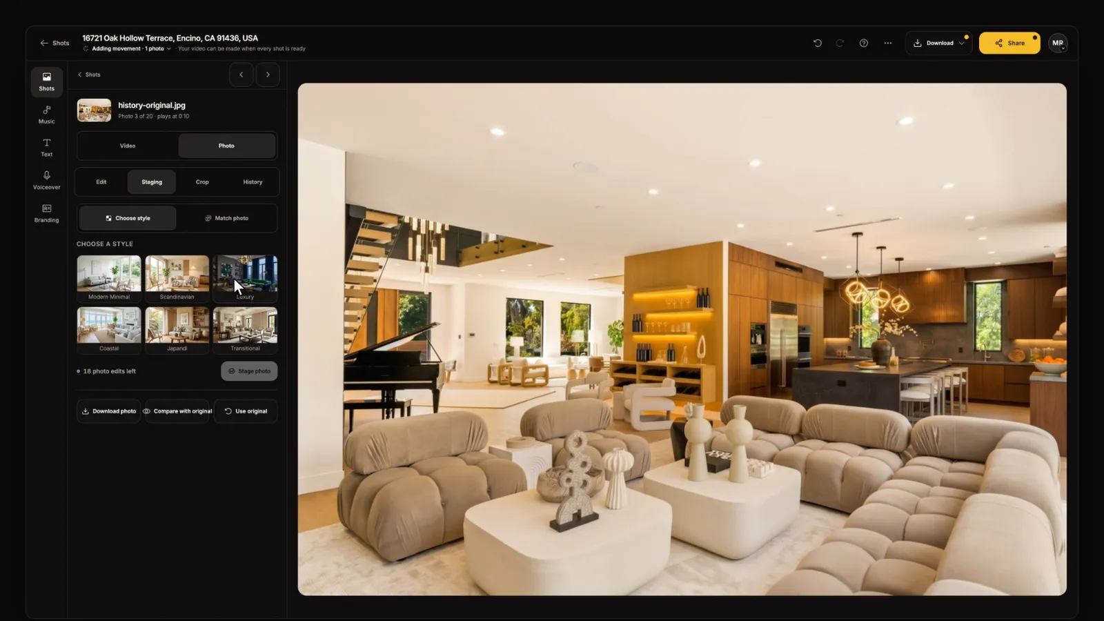 Stage a room, from the Photo edits and virtual staging tutorial