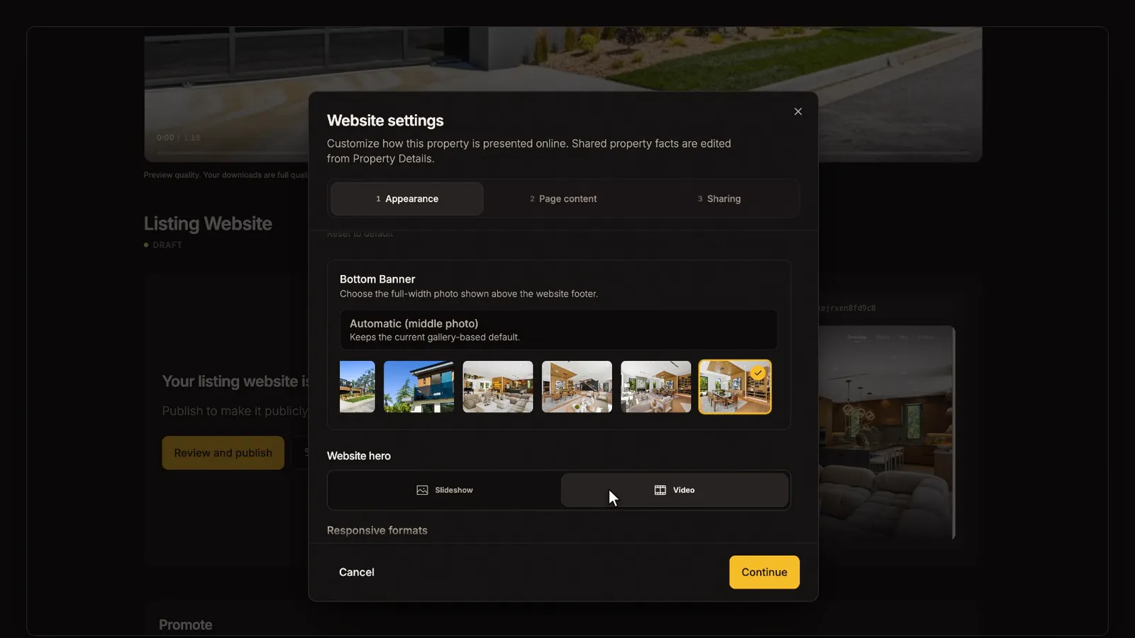 Set the top of the page, from the Your listing website tutorial