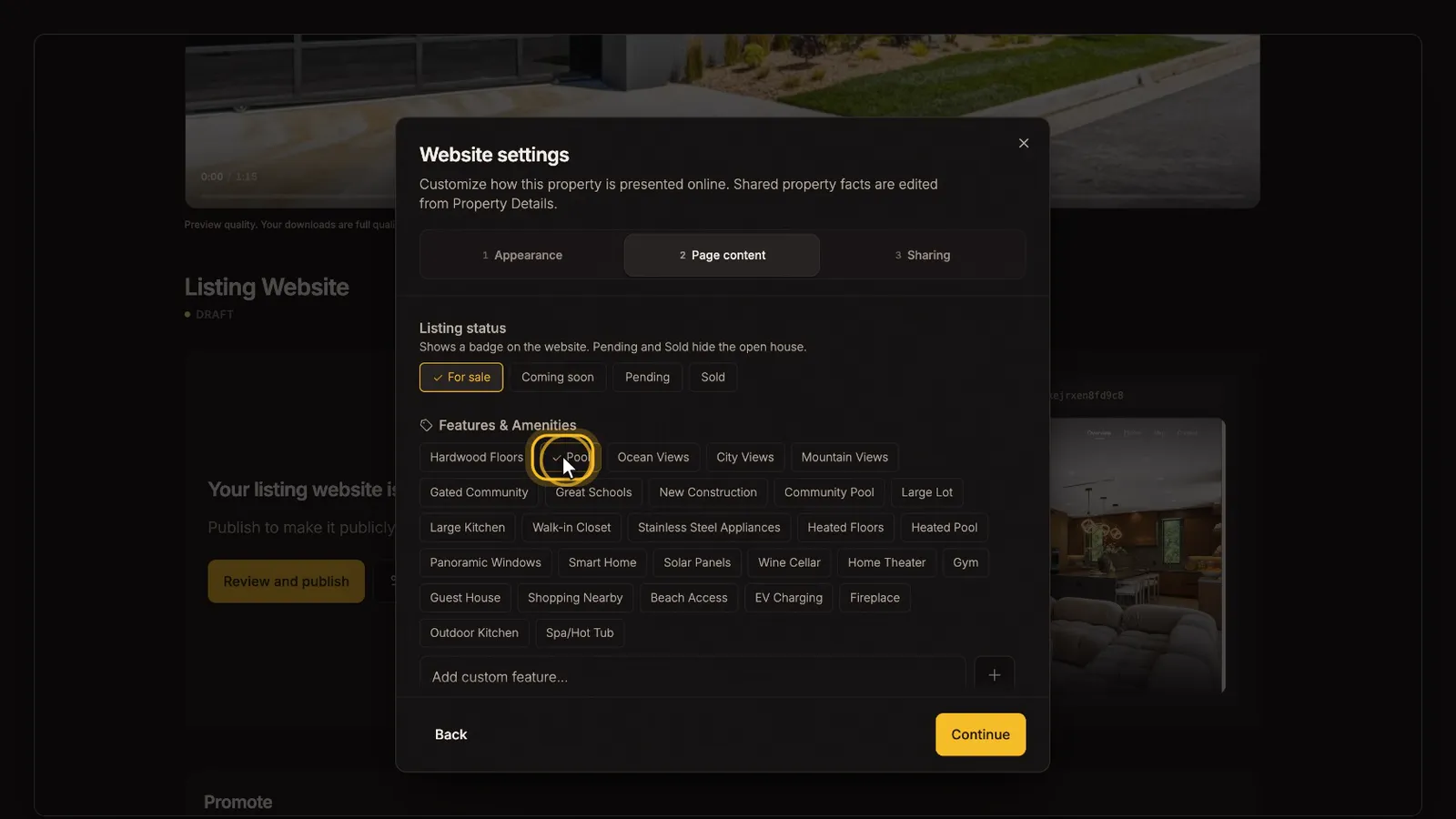 Add page content, from the Your listing website tutorial