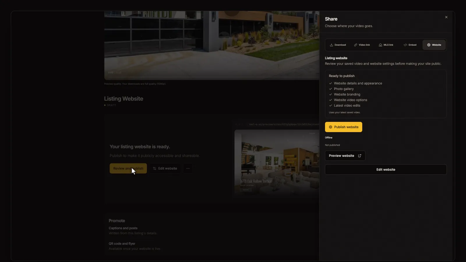 Publish the website, from the Your listing website tutorial