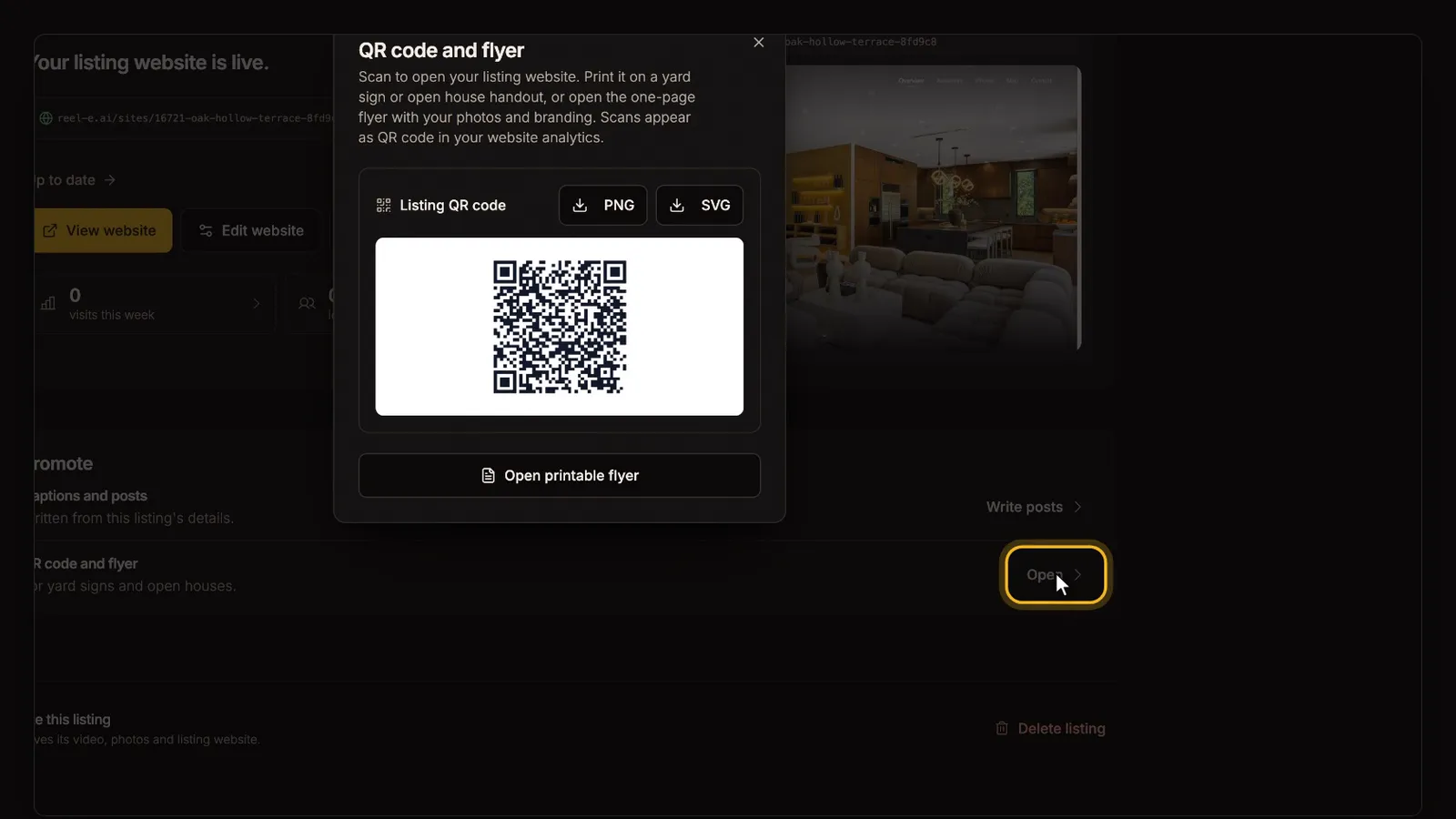 Print a QR code and flyer, from the Your listing website tutorial