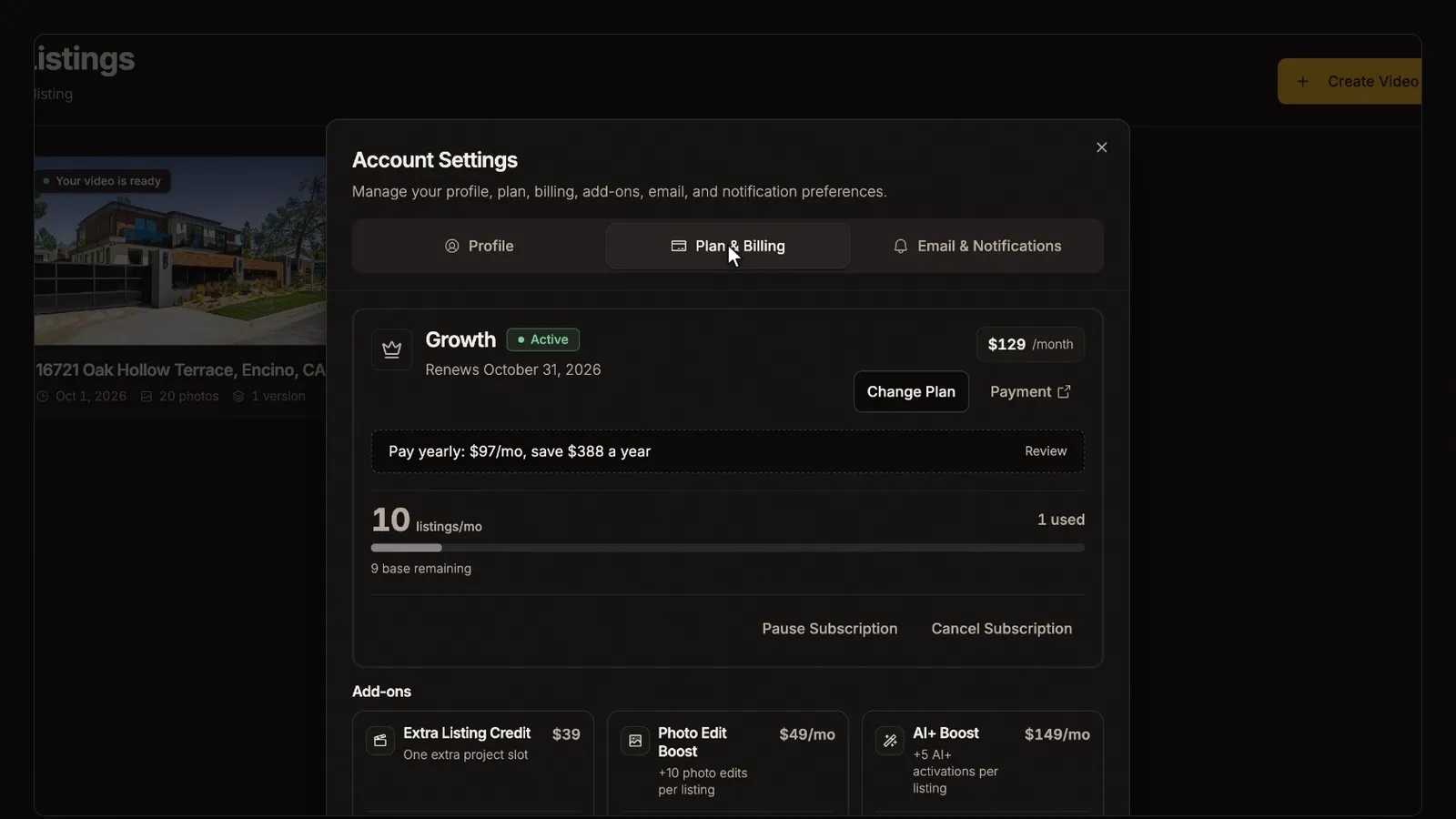 Review your plan and billing, from the Account, plan and billing tutorial