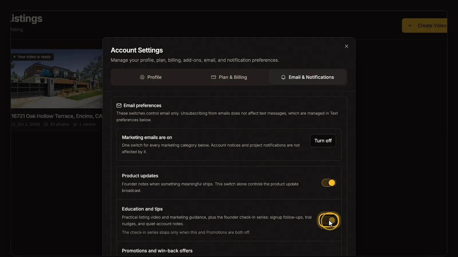 Choose your emails, from the Account, plan and billing tutorial