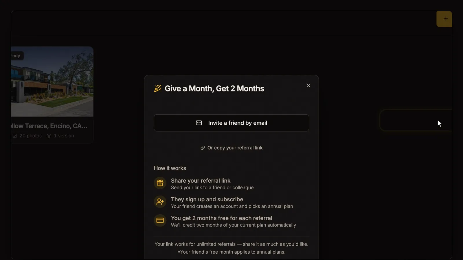 Refer a friend, from the Account, plan and billing tutorial