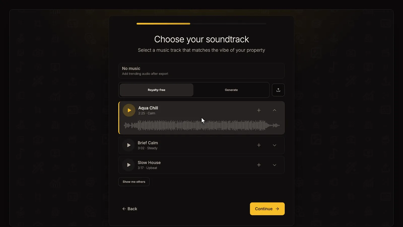 Choose a song, from the Your first listing video tutorial