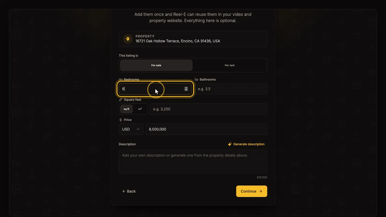 Add the listing details, from the Your first listing video tutorial