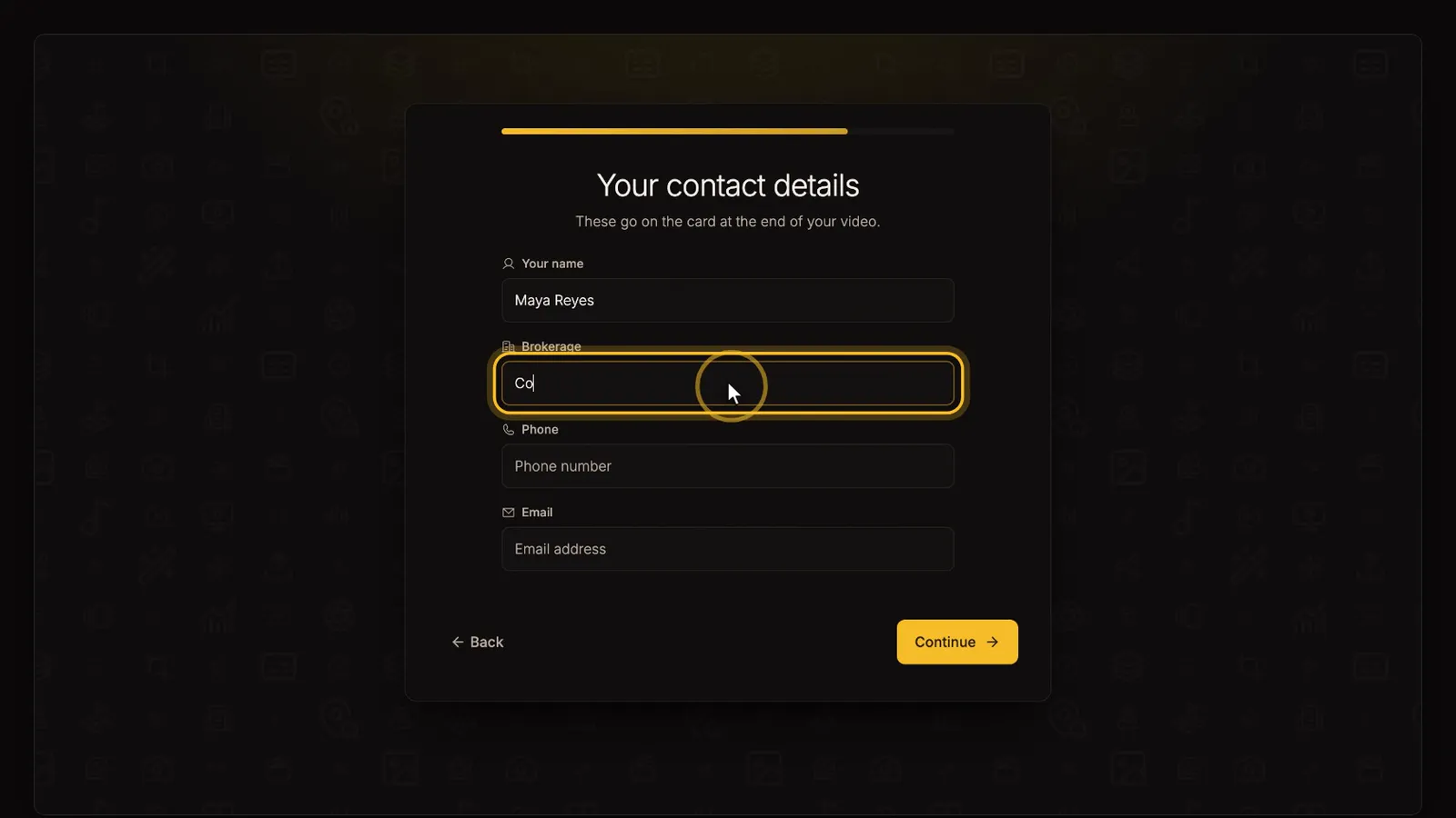 Fill in your contact card, from the Your first listing video tutorial