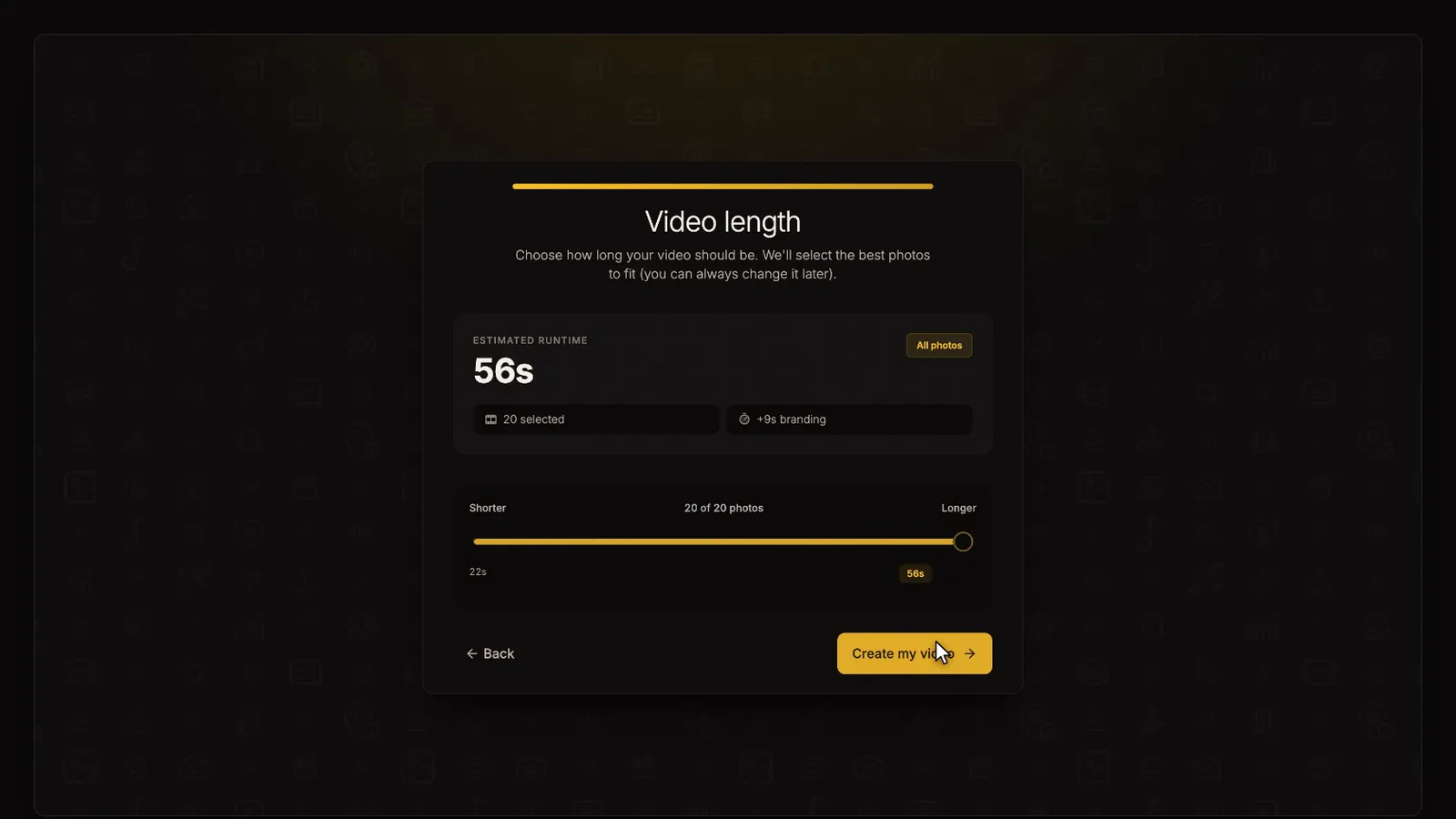 Choose the video length, from the Your first listing video tutorial