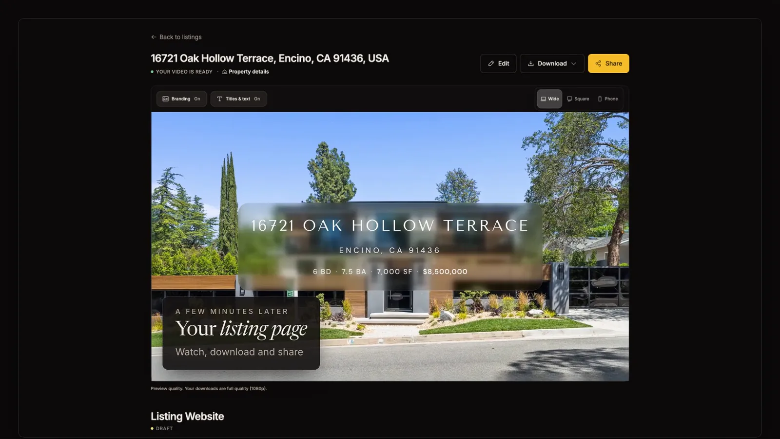 Watch, download and share, from the Your first listing video tutorial